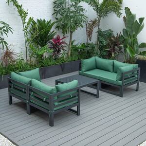 Chelsea Black 5-Piece Aluminum Patio Conversation Set with Green Cushions