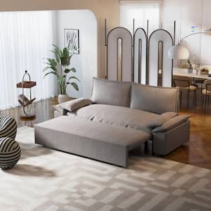 80.7 in. W Velvet Full Size Rectangle 2-Seat Convertible Sofa Bed with 2 Soft Pillows in Gray