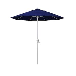 7.5 ft. Matted White Aluminum Market Patio Umbrella Auto Tilt in True Blue Sunbrella