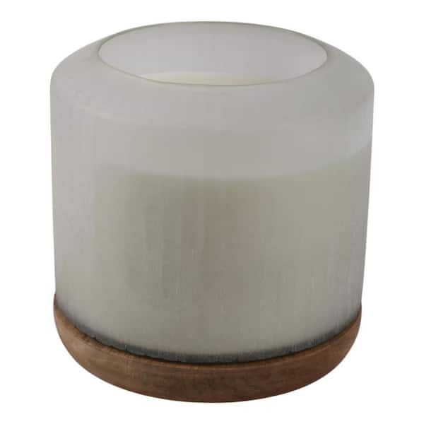 White Woodsy Glass and Wax Starry Sky Candle with Wood Base-105 oz.