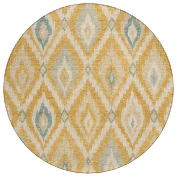 Chantille Machine Washable Indoor/Outdoor Abstract ACN3072 Gold 8 ft. x 8 ft. Round Rug