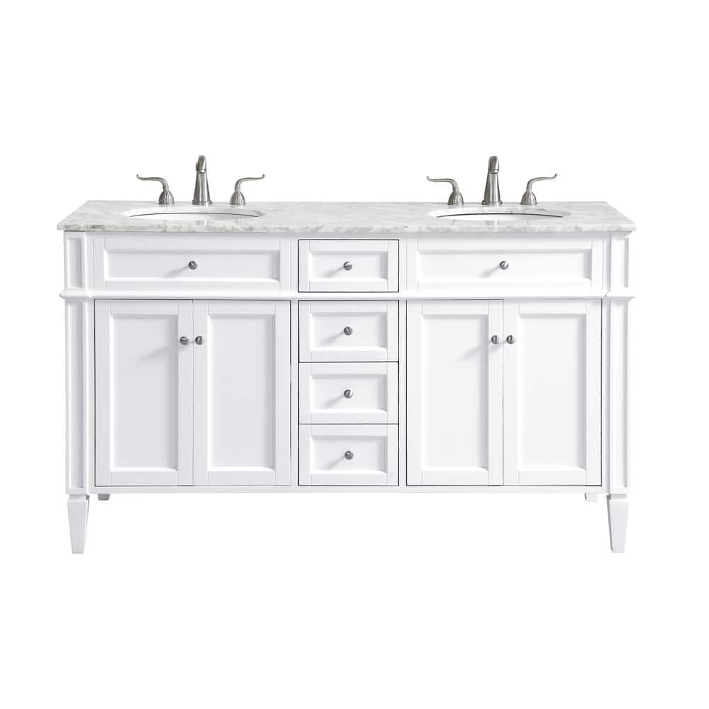 60 in. W x 21.5 in. D x 21.5 in. H Double Bathroom Vanity in White with Whi