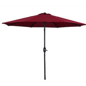 9 ft. Round Patio Market Umbrella with Water Resistant Push Button Tilt in Red