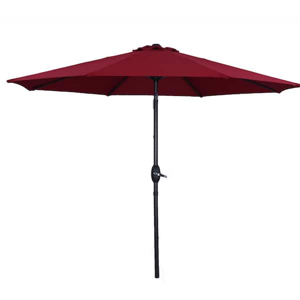 Unbranded 9 ft. Round Patio Market Umbrella with Water Resistant Push Button Tilt in Red