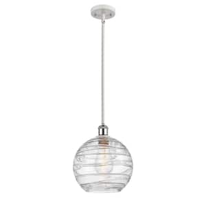 Athens Deco Swirl 1-Light White and Polished Chrome Globe Pendant Light with Clear Deco Swirl Glass Shade