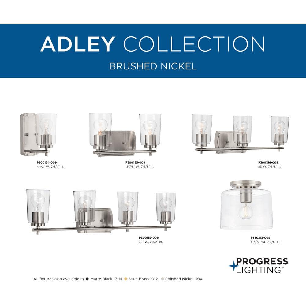 Adley Sleek Brushed Nickel 1-Light Bath Wall Fixture with Clear Glass Shade