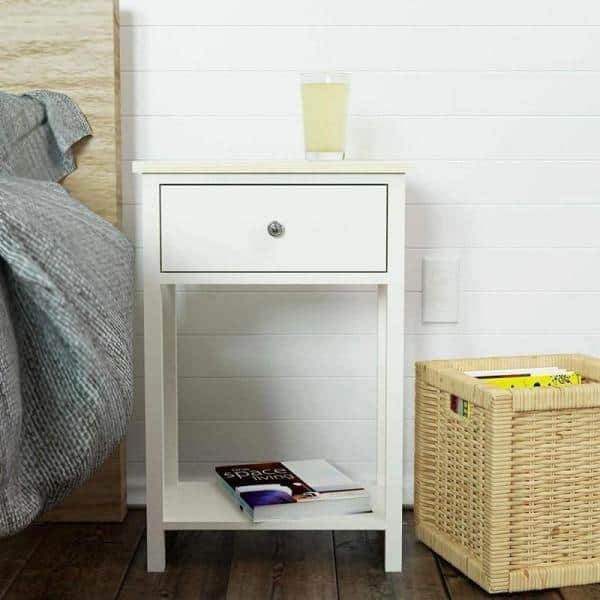 Karl home Modern 1-Drawer White Nightstand (27.56 in. H x 18.11 in. W x 13.78 in. D)