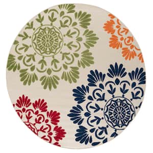 Oasis Floral Multi-Color 8 ft. Round Indoor/Outdoor Area Rug