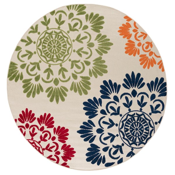 Tayse Rugs Oasis Floral Multi-Color 8 ft. Round Indoor/Outdoor Area Rug