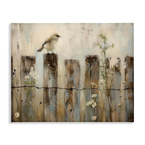 Fence Perched Country Bird by Arlington Prints Unframed Animal Graphic Art Print 36 in. x 48 in.