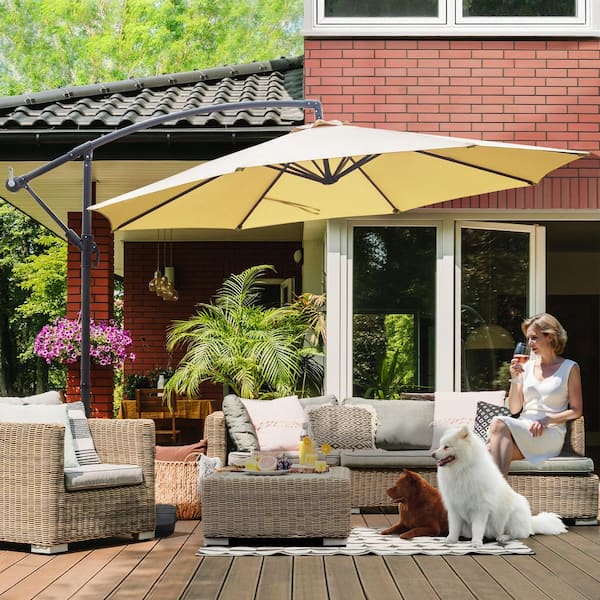 SUNRINX 10 ft. Steel Cantilever Offset Patio Umbrella in Beige with Weighted Base