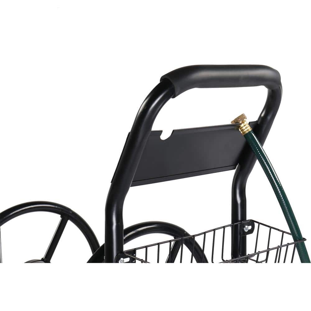 Black Heavy Duty Steel Garden Hose Reel Cart with Wheels