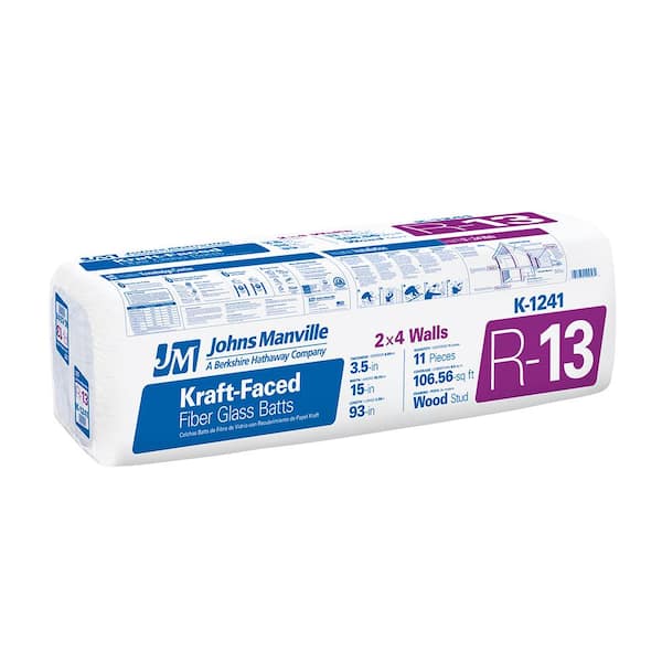 Johns Manville R-13 Wall Kraft Faced Fiberglass Roll Insulation 40-sq ft  (15-in W x 32-ft L) Individual Pack in the Roll Insulation department at