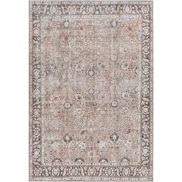 Livabliss Vernon Taupe/Rose 8 ft. x 10 ft. Indoor Machine-Washable Area Rug