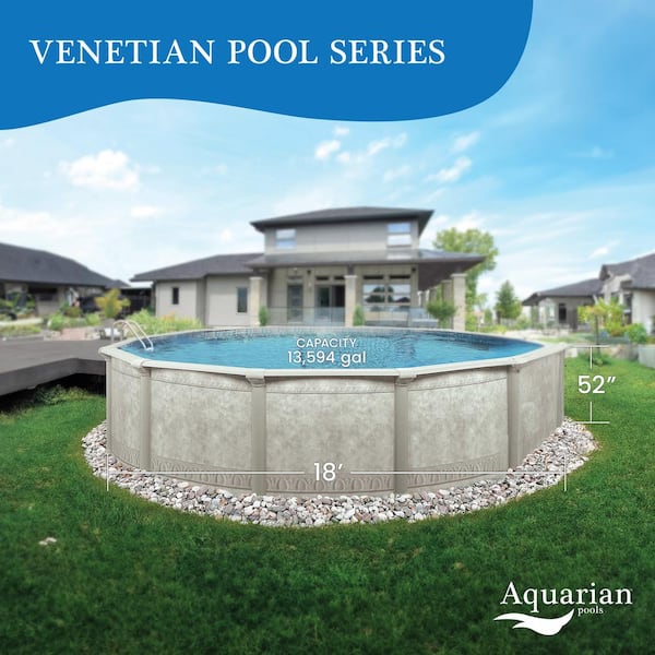 Khaki Venetian 52 in. Deep Round 18 ft. Hard Side Above Ground Swimming Pool Package