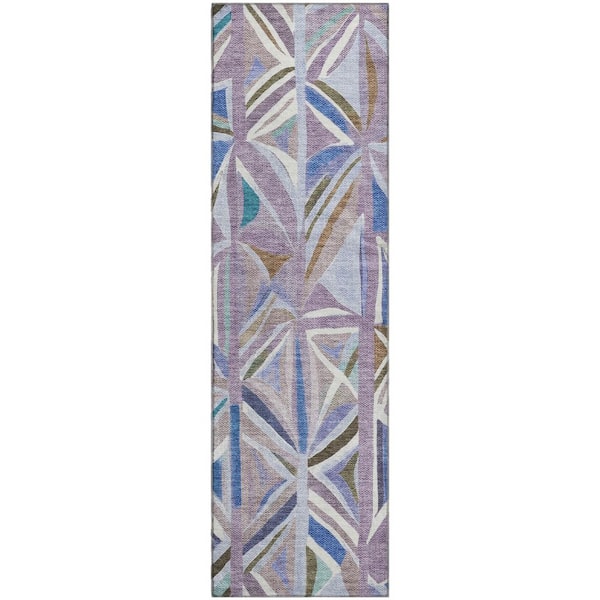Mayfield Premium Machine Washable Abstract AMF2253 Lavender 2 ft. x 7 ft. Runner Rug