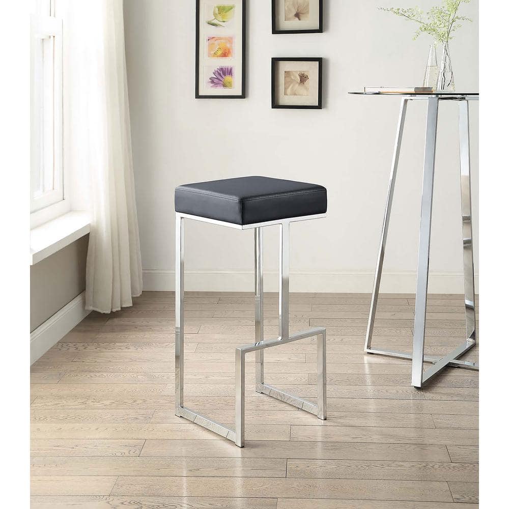 Contemporary Black Leather & Chrome 31" Backless Counter Stool