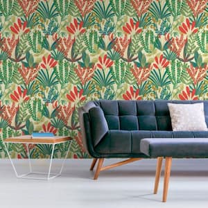 Red Scandinavian Tropical Easy to Remove Shelf Liner Wallpaper