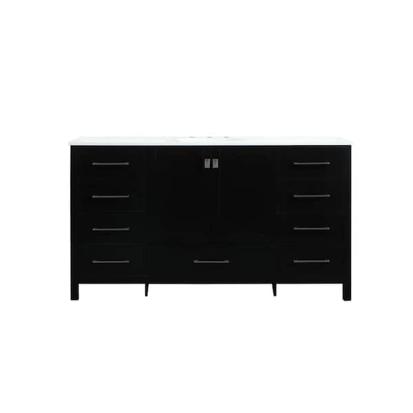 Unbranded Timeless Home 60 in. W Single Bath Vanity in Black with Engineered Stone Vanity Top in Calacatta with White Basin