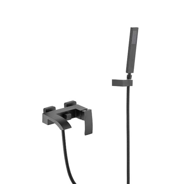 Single-Handle Wall Mount Roman Tub Faucet with Hand Shower in Matte Black