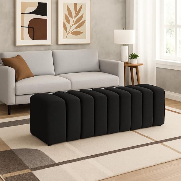 Sanna 54.25 in. W Charcoal Black Wood Accent Bench with Fabric Seat