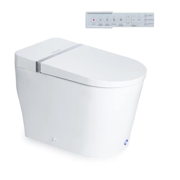 Casta Diva CD-K020 Electric Bidet Toilet Elongated Smart Toilet Soft Close Foot Sensor Flush 1.28 GPF in White 12 in. Rough in