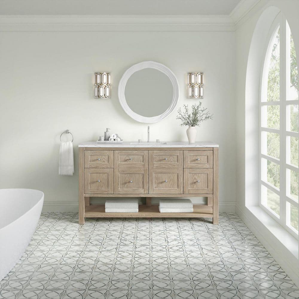 Breckenridge 60.0 in. Single Bath Vanity in Whitewashed Oak with Wireless Charging Ethereal Noctis Quartz Top price history on PriceWatchPro