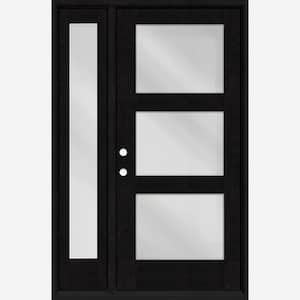 Regency 51 in. x 80 in. Modern 3-Lite Equal Clear Glass RHIS Onyx Stain Mahogany Fiberglass Prehung Front Door 12 in. SL