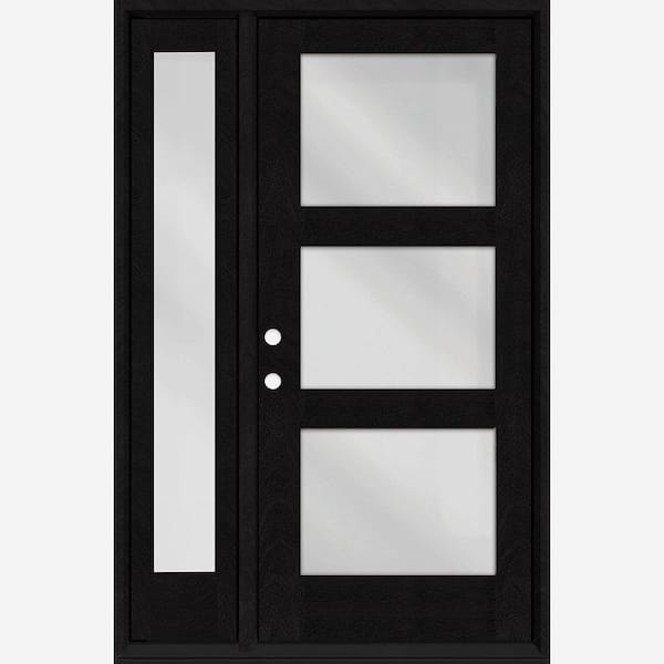 Steves & Sons Regency 51 in. x 80 in. Modern 3-Lite Equal Clear Glass RHIS Onyx Stain Mahogany Fiberglass Prehung Front Door 12 in. SL