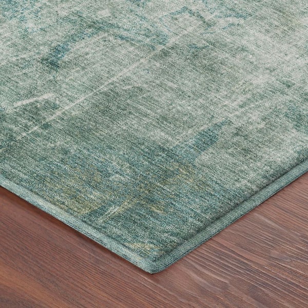 Mayfield Premium Machine Washable Abstract AMF2226 Teal 2 ft. x 7 ft. Runner Rug