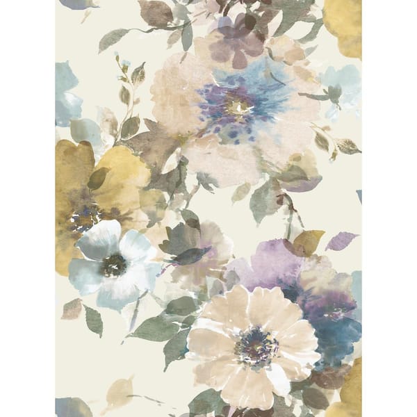 Seabrook Designs Cyprus Metallic Pearl, Blue, and Purple Floral Paper Strippable Roll (Covers 56.05 sq. ft.)