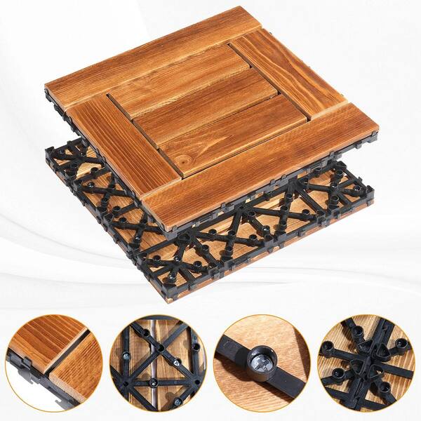 ITOPFOX 11.8 in. x 11.8 in. Wood Interlocking Deck Tiles