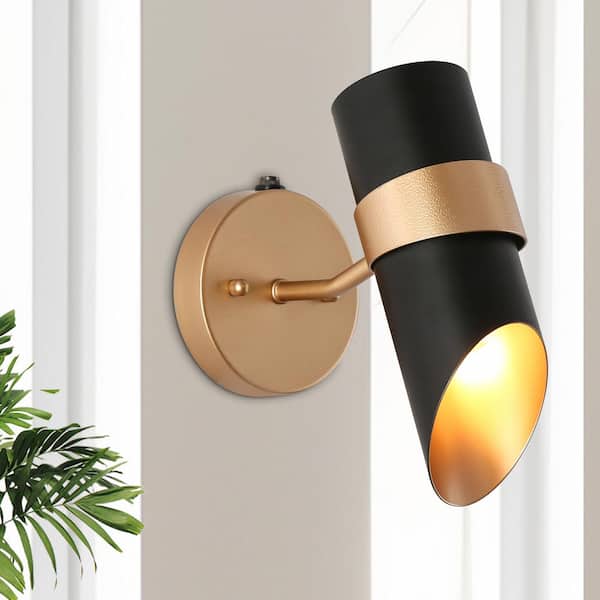 LNC Modern 10 in. Black Dusk to Dawn Outdoor Hardwired Wall Lantern Sconce with Gold Accent and No Bulbs Included