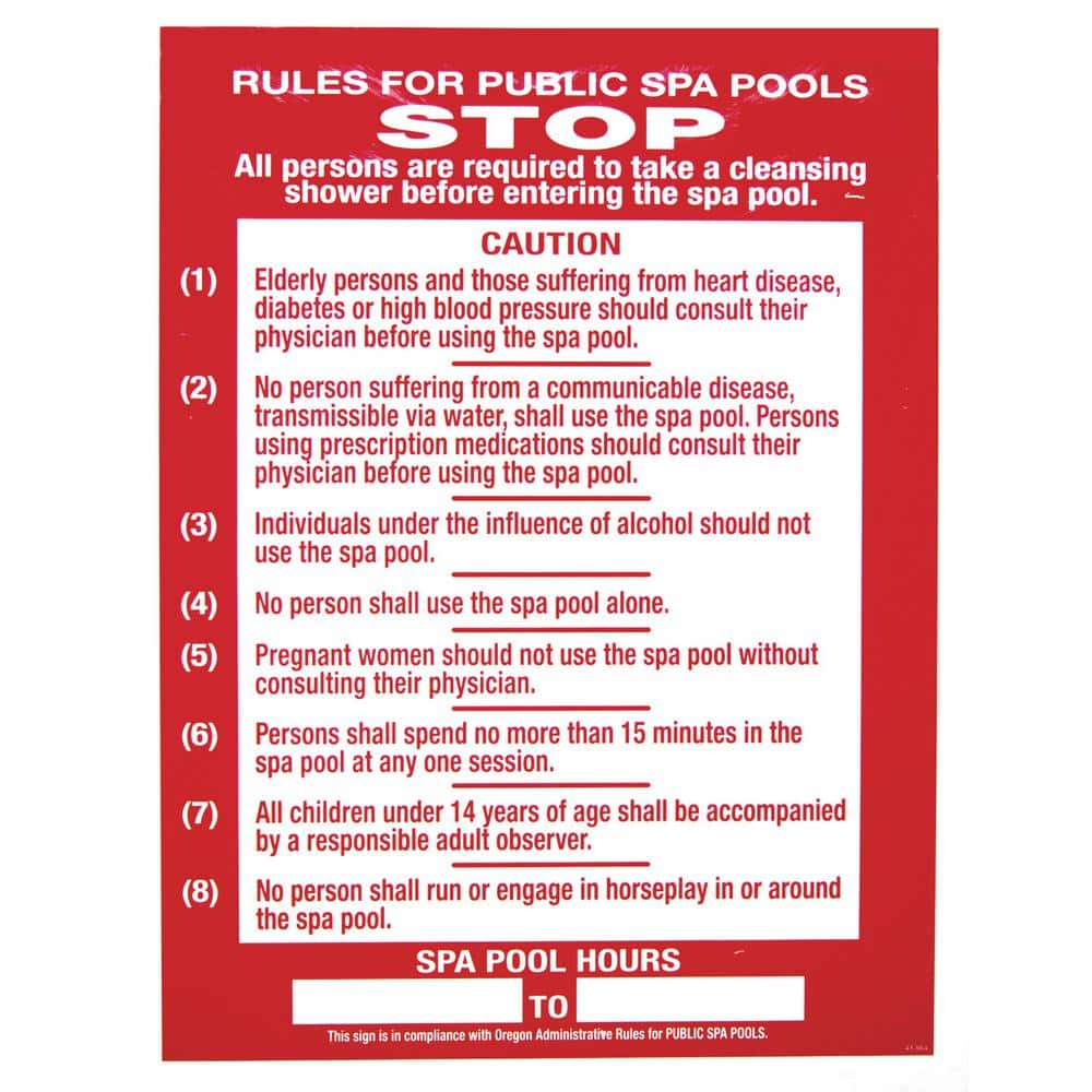 Poolmaster Residential or Commercial Swimming Pool and Spa Signs - Oregon Compliant, Rules for Public Spa