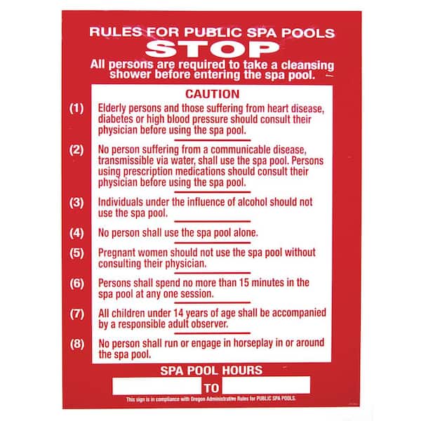 Poolmaster Residential or Commercial Swimming Pool and Spa Signs - Oregon Compliant, Rules for Public Spa