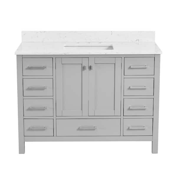 Bath Mist 48 in. W Single Sink Freestanding Bath Vanity in Gray with White Engineered Top