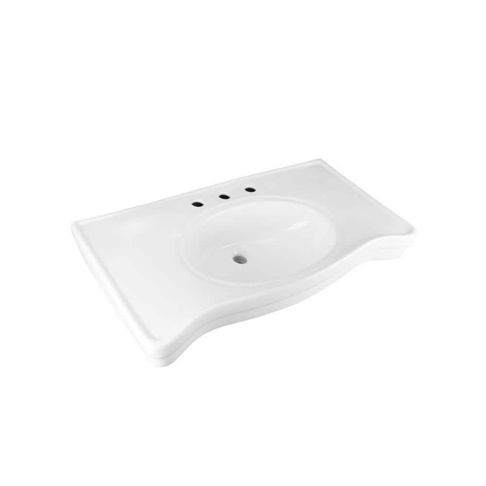 White Ceramic Console Sink with Satin Nickel Bistro Legs