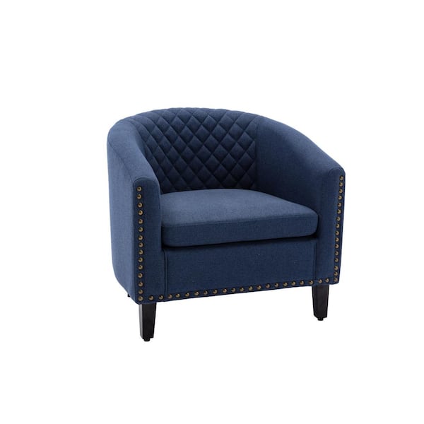 blue faux leather armchair