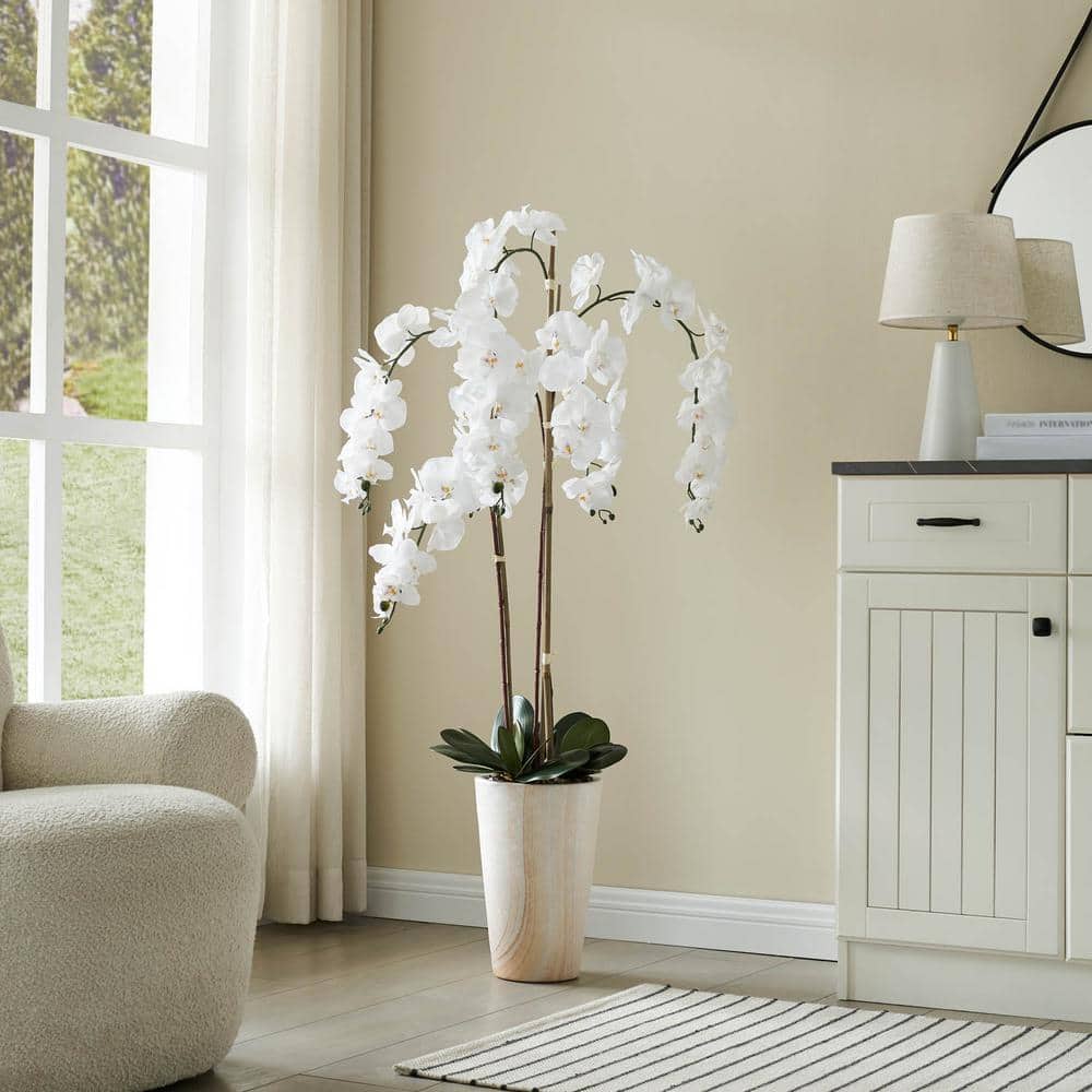 Magnificent Real Touch 52 in. White Artificial Orchid Floor Plant