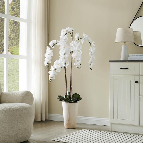 Unbranded Magnificent Real Touch 52 in. White Artificial Orchid Floor Plant