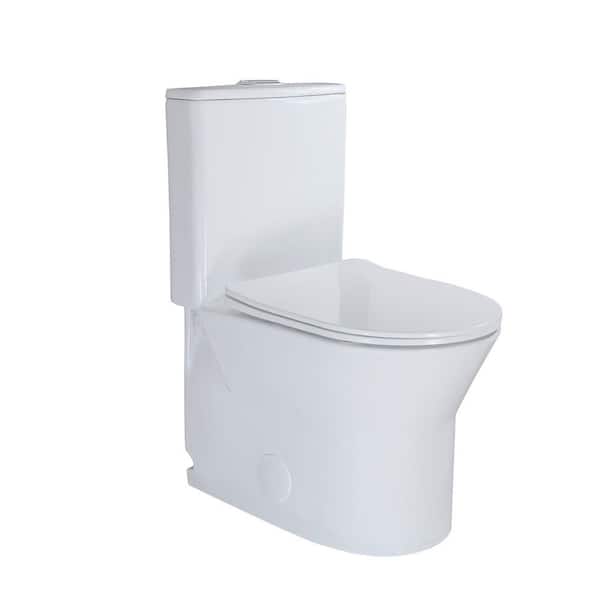 10 in. 1-Piece 1.1/1.6 GPF Dual Flush Round Toilet in White with Soft Close Seat for Tiny Small Bathroom Seat Included