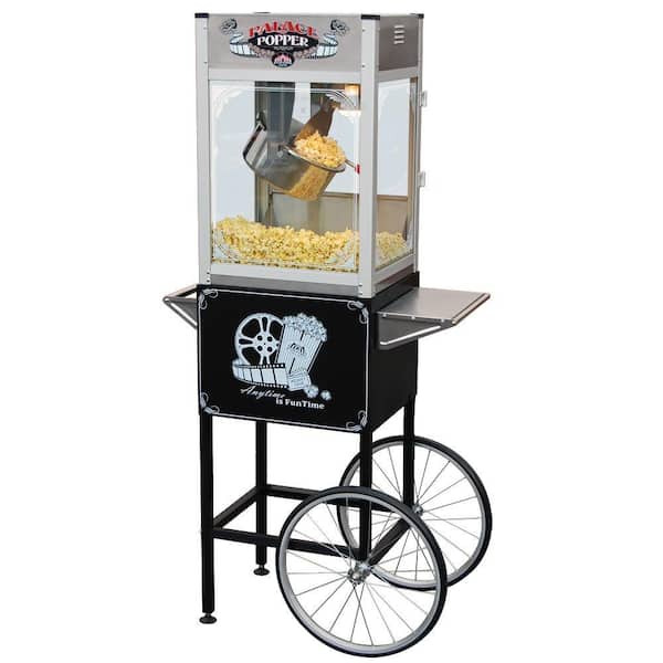 Funtime Palace 16 oz. Hot Oil Stainless Steel Popcorn Popper Machine with Cart