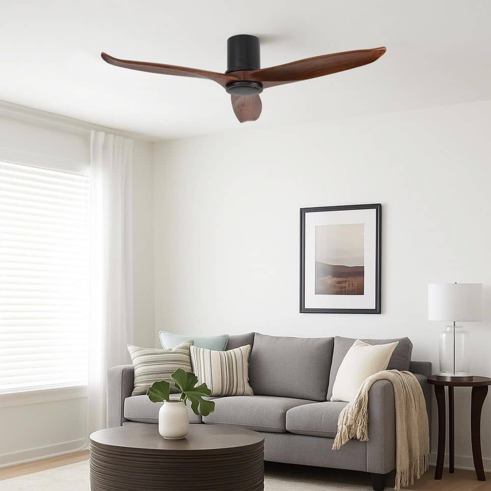 MLiAN 52 in. Modern Solid Wood 3-Blade Indoor Propeller Flush