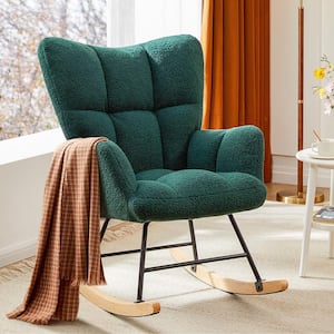 Green Teddy Upholstered Accent Nursery Rocking Chair with Metal and Wood Legs