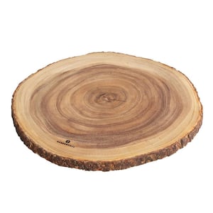 Wood  Brown Serving Board, Acacia wood, round, 18 in. x 15 in. x 1 in.