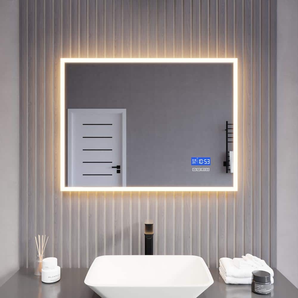32 in. W x 24 in. H Large Rectangular Frameless LED Light Wall Mounted Magn