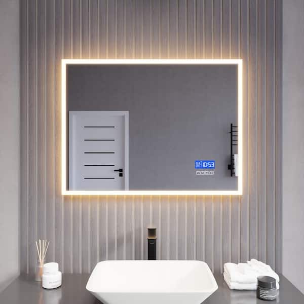 ANZZI 32 in. W x 24 in. H Large Rectangular Frameless LED Light Wall Mounted Magnifying Bathroom Vanity Mirror with Defogger