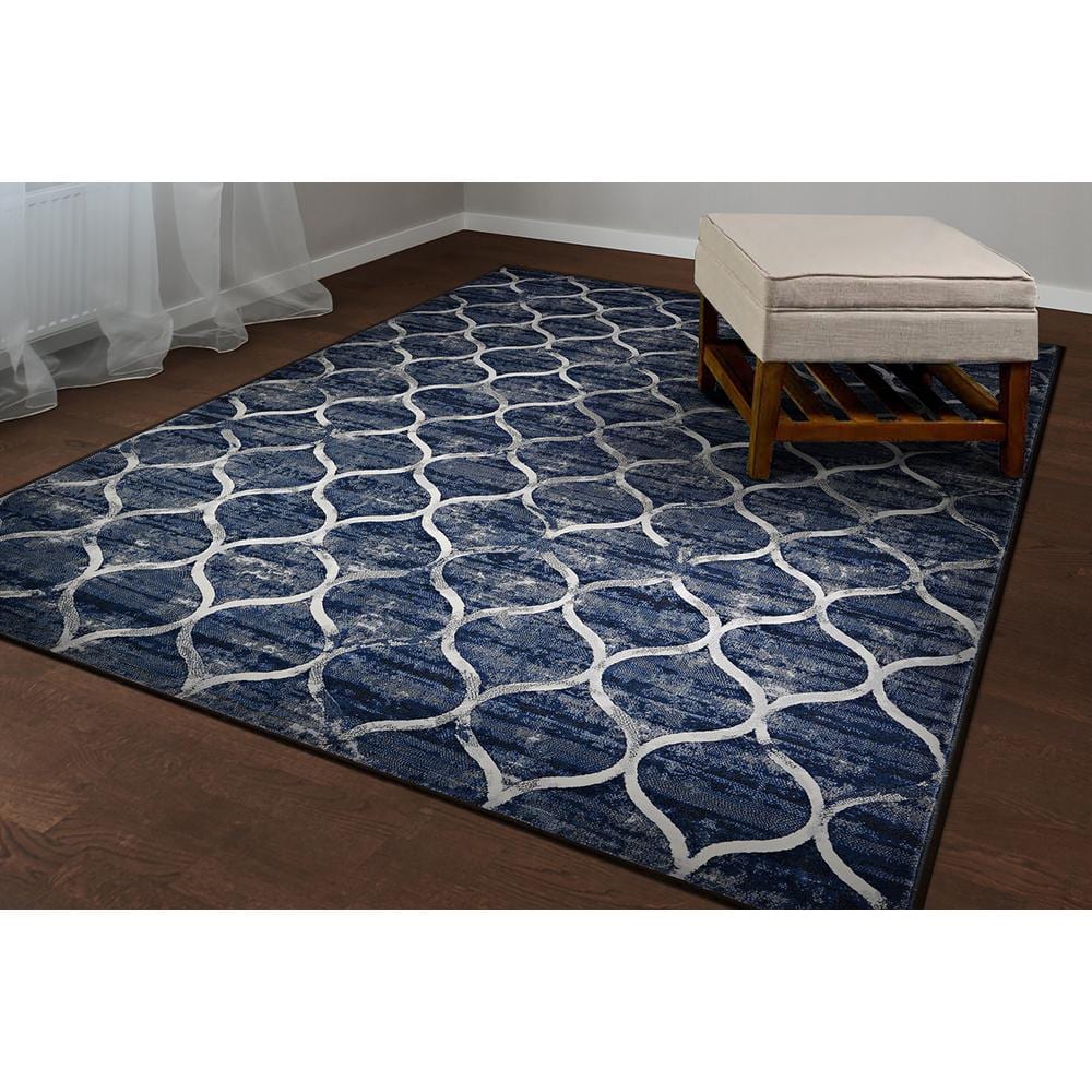 Dusk Blue Modern European 31'' x 94'' Synthetic Runner Rug