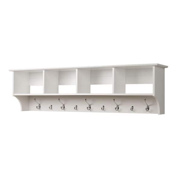 White 60 in. Contemporary Wall Mounted Coat Rack with 4-Shelves, Coat Hooks Wall Mount, Entryway Storage Solution