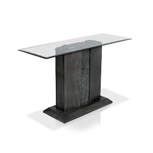 Ruban 50 in. Gray/Clear Standard Rectangle Glass Console Table with Pedestal